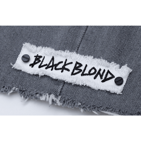 『BLACKBLOND』  ペインテッドグラフィティーロゴショートデニムパンツ (Dark Gray)