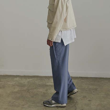 『BY.L 』 ベルトワンタックワイドスラックスパンツ (Greyish Blue)