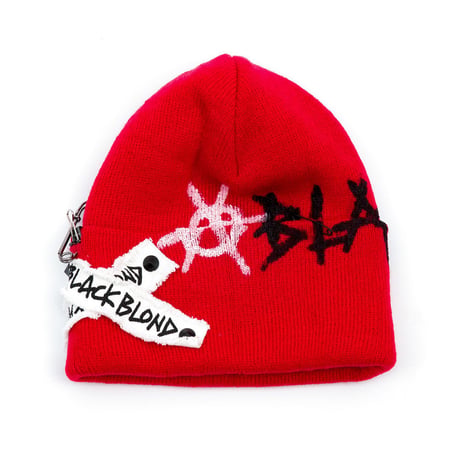 Blackblond Graffiti Logo Patch Beanie (Black, Red )