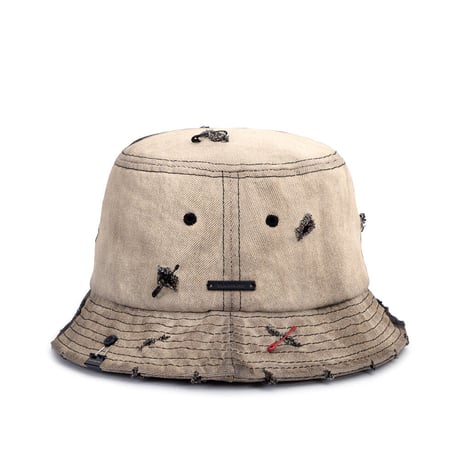 『BLACKBLOND』   division smile logo denim bucket hat (Black)