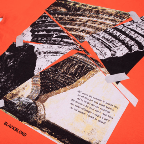 『BLACKBLOND』 　クラッシュドエラロングスリーブ Tシャツ (Orange)
