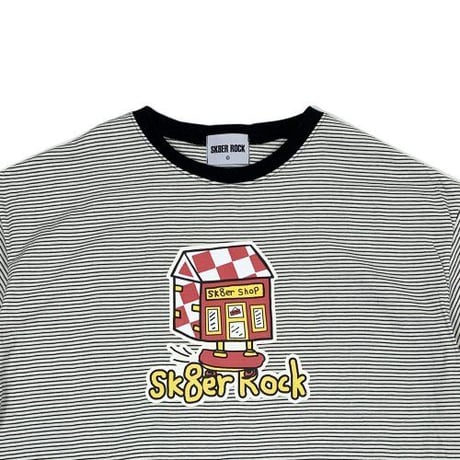 『SK8ER ROCK』 　SK8ショップストライプ半袖 Tシャツ (Black)