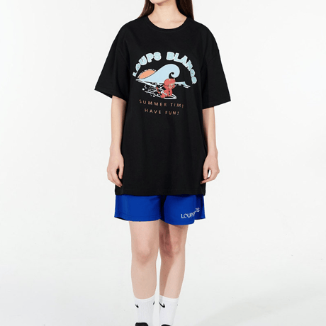 『LOUPS BLANCS』  Little Hot Stuff Ver.4 Oversize Half T-shirt  (White, Black)