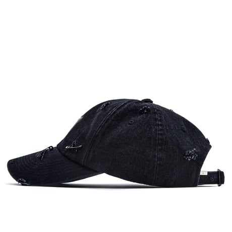 『BLACKBLOND』  リップトカスタムスマイルロゴデニムキャップ (Black)