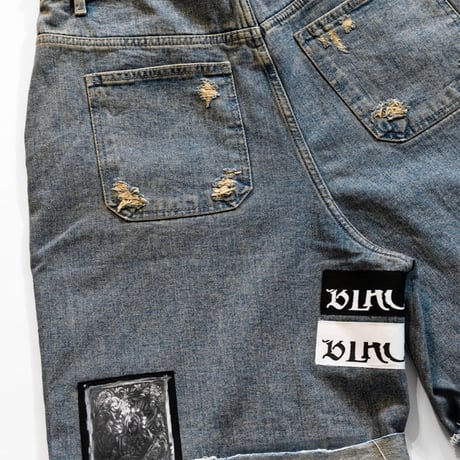 『BLACKBLOND』  Chaos Patch Fold Up Denim Shorts (Rusty Blue)