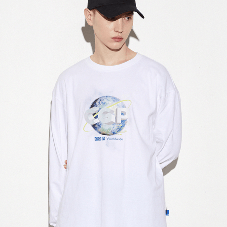 『Code:graphy』 　アースロゴロングスリーブ Tシャツ (White)