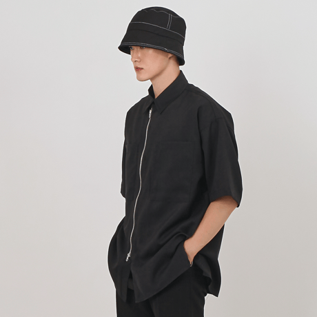 『 BY:L 』    ミニマルオーバージッパーシャツ (Black)