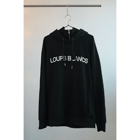 『LOUPS BLANCS』ロゴハーフジップアップタートルネックフードパーカー (Black)