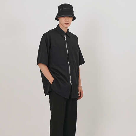 『 BY:L 』    ミニマルオーバージッパーシャツ (Black)