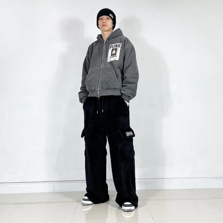 『SK8ER ROCK』 　scribble padded pigment sweat hood zip-up (Charcoal)