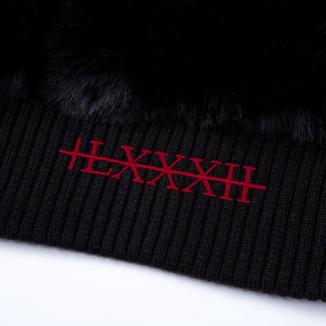 『BLACKBLOND』 　sprayed Smile logo fur hood jacket (Black)