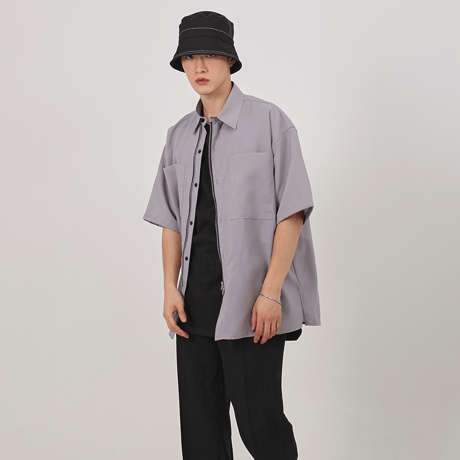 『 BY:L 』    ミニマルオーバージッパーシャツ (Grey)
