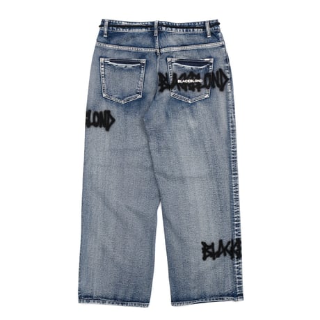 『BLACKBLOND』  Graffiti Metal Logo Denim Pants (Smoke Blue)