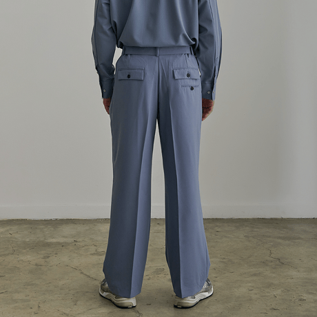 『BY.L 』 ベルトワンタックワイドスラックスパンツ (Greyish Blue)