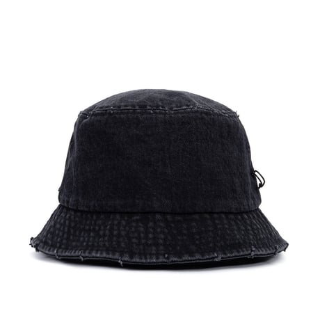『BLACKBLOND』   ripped custom disorder patch denim bucket hat (Black)