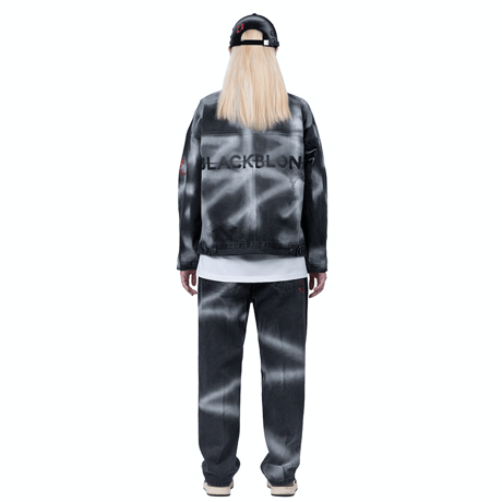 『BLACKBLOND』 　スプレーカスタムデニムパンツ (Charcoal)