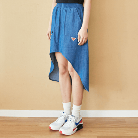 『FREAKISH BUILDING』 SEGU UNBALANCE MIDI SKIRT (Denim)
