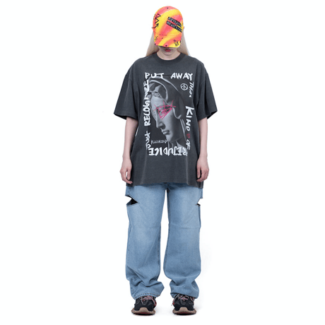 『BLACKBLOND』　Maria ピグメントTシャツ (Charcoal)