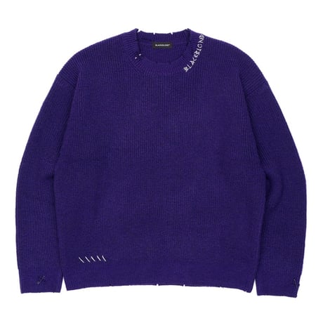 『BLACKBLOND』　hand-stitched logo ripped sweater (Purple)