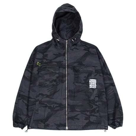 『BLACKBLOND』 　ディスオーダーパッチカモジップアップフードパーカージャケット(Gray)
