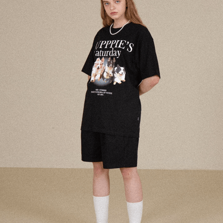 『VETEZE』 　パピーランサタデーハーフ Tシャツ  (Black)