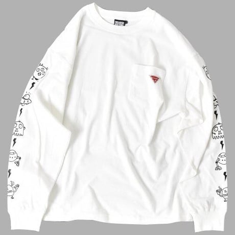 『FREAKISH BUILDING』 エイリアンフレンドポケットロングスリーブ Tシャツ (White)