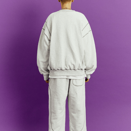 『GROOVE RHYME』 カバーステッチスウェットシャツ (Oatmeal Grey)