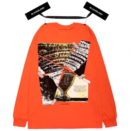『BLACKBLOND』 　クラッシュドエラロングスリーブ Tシャツ (Orange)