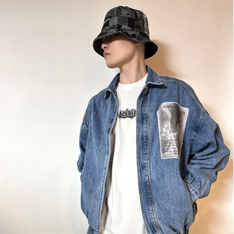 『BLACKBLOND』   the apparition patchwork denim bucket hat (Black)