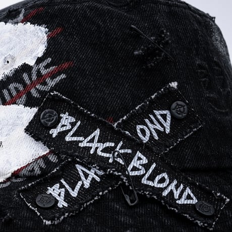 『BLACKBLOND』   smile logo denim bucket hat dirty custom ver. (Black)