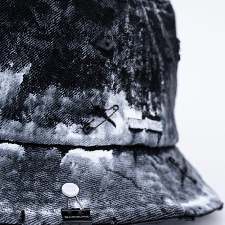『BLACKBLOND』   Smoke Painted Custom Denim Bucket Hat (Black)