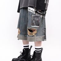 『BLACKBLOND』  Chaos Patch Fold Up Denim Shorts (Rusty Blue)