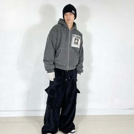 『SK8ER ROCK』 　scribble padded pigment sweat hood zip-up (Charcoal)