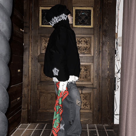 『BLACKBLOND』　Graffiti Logo Hidden Cuff Puffer Jacket  (Black)
