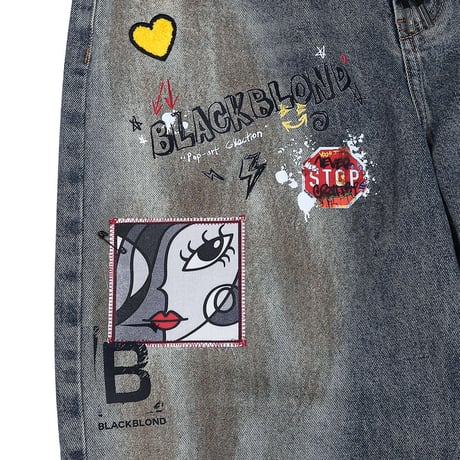 『BLACKBLOND』  Pop Clash Multi Patch Denim Pants (Vintage Blue)