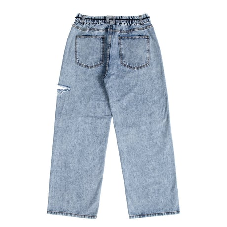 『BLACKBLOND』 　ディスオーダーヒドゥンパッチカスタムワイドデニムパンツ (Vintage Blue)