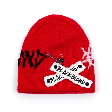 Blackblond Graffiti Logo Patch Beanie (Black, Red )