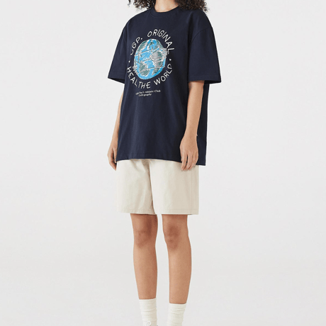 『Code:graphy』 　グリーンアースロゴ Tシャツ (Navy)