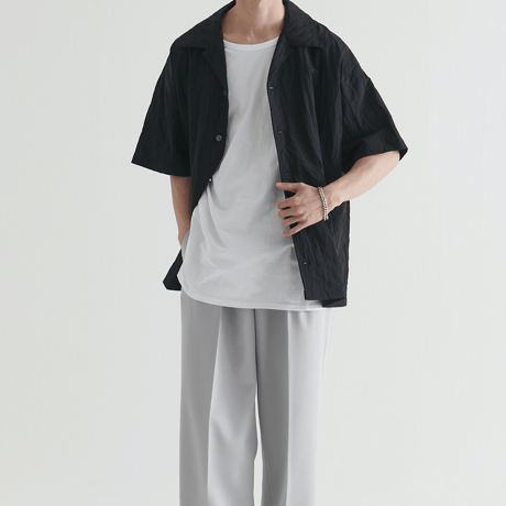 『 BY:L 』    ナイロンクリンクルオーバーシャツ (Black)