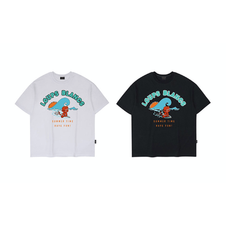『LOUPS BLANCS』  Little Hot Stuff Ver.4 Oversize Half T-shirt  (White, Black)