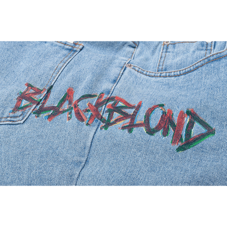 『BLACKBLOND』  ペインテッドグラフィティーロゴショートデニムパンツ (Light Blue)