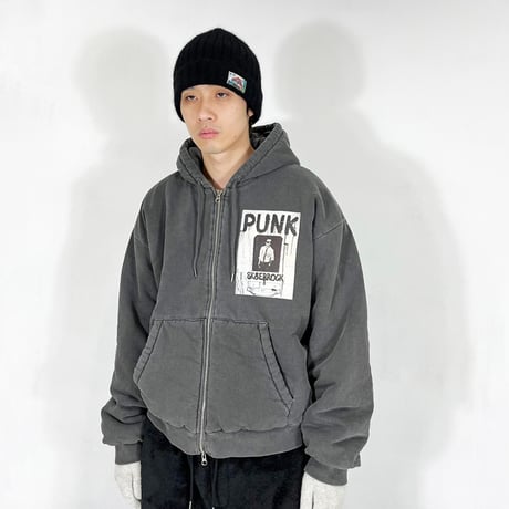 『SK8ER ROCK』 　scribble padded pigment sweat hood zip-up (Charcoal)