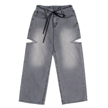 『BLACKBLOND』 　ベーシックカットアウトオーバーフィットデニムパンツ (Gray)