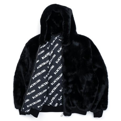 『BLACKBLOND』 　sprayed Smile logo fur hood jacket (Black)