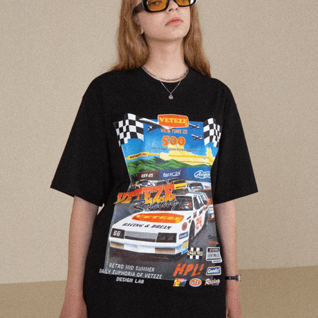 『VETEZE』 　クラシックレーシングハーフ Tシャツ  (Black)