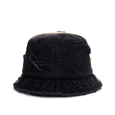 『BLACKBLOND』   division smile logo denim bucket hat (Black)