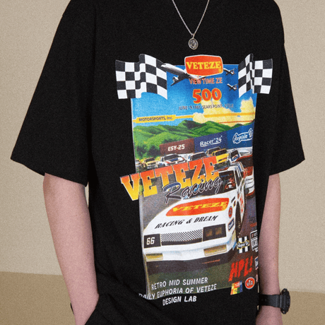『VETEZE』 　クラシックレーシングハーフ Tシャツ  (Black)