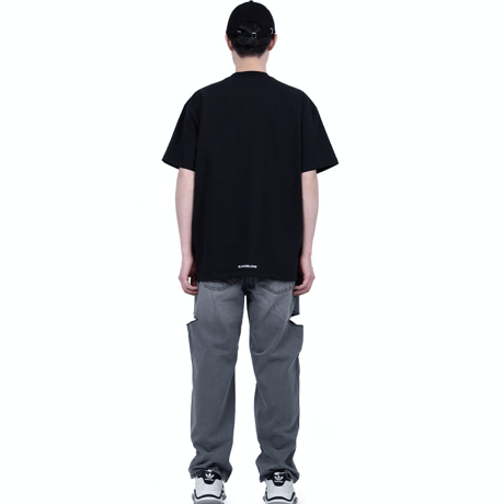 『BLACKBLOND』 　ベーシックカットアウトオーバーフィットデニムパンツ (Gray)