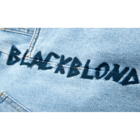 『BLACKBLOND』  スマイルグラフィティーロゴショートデニムパンツ (Denim)