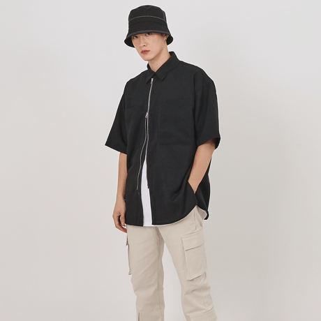 『 BY:L 』    ミニマルオーバージッパーシャツ (Black)